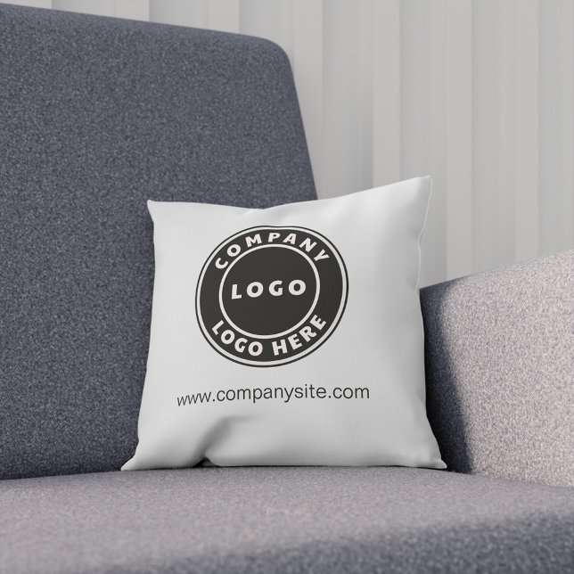 Add Your Company Logo Business Brand Grey Throw Pillow (Business Logo Elegant Off White Throw Pillow)
