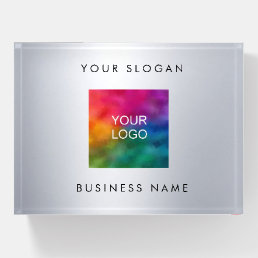 Add Your Company Logo Here Silver Metallic Look Paperweight