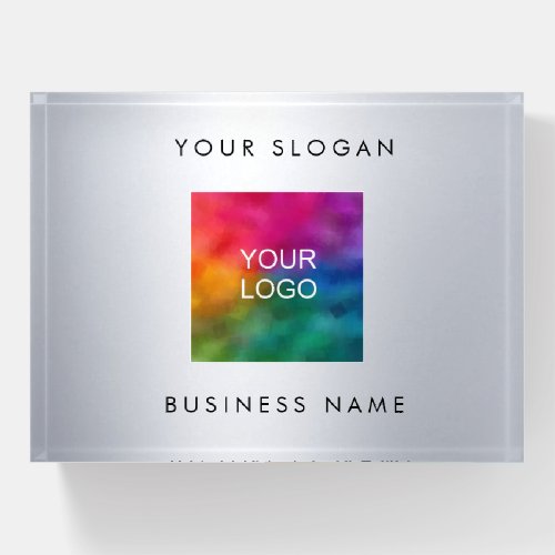 Add Your Company Logo Here Silver Metallic Look Paperweight