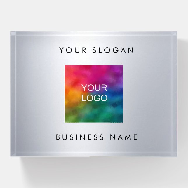 Add Your Company Logo Here Silver Metallic Look Paperweight (Front)