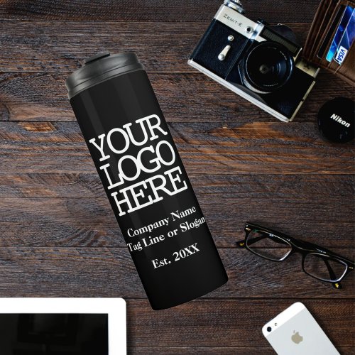 Add Your Company Logo Tag Line Black Promotional Thermal Tumbler