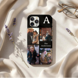 Add Your Custom 4 Photo, Monogrammed & Family Name iPhone 15 Pro Max Case
