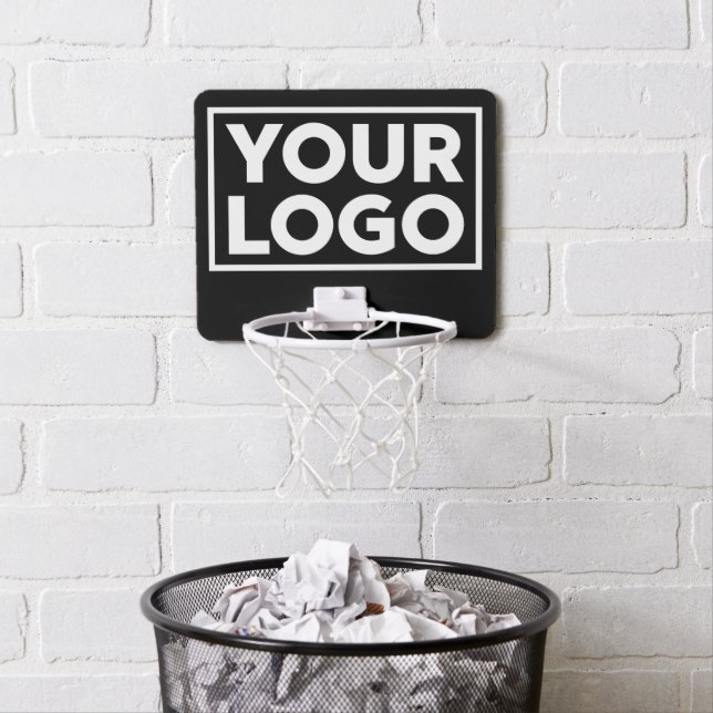 Add Your Custom Business Company Logo on Black Mini Basketball Hoop (In Situ)