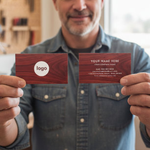 Add Your Custom Carpenter Logo Red Wood Texture Business Card