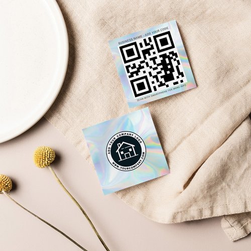 Add Your Custom Logo and QR Code Holographic Square Business Card