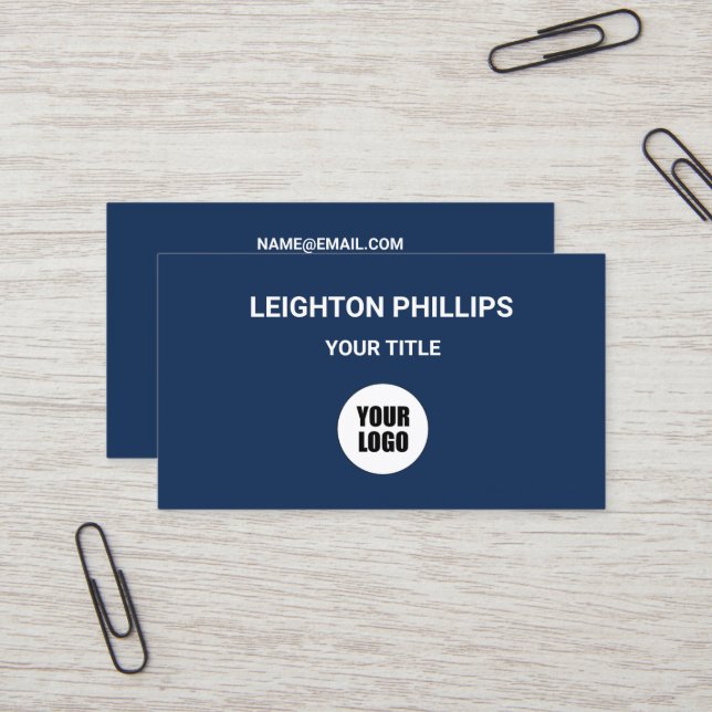 Add Your Custom Logo Circle Dark Blue Professional Business Card (Front/Back In Situ)