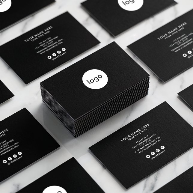 Add your custom logo circle professional black business card (Add your custom logo circle professional black)