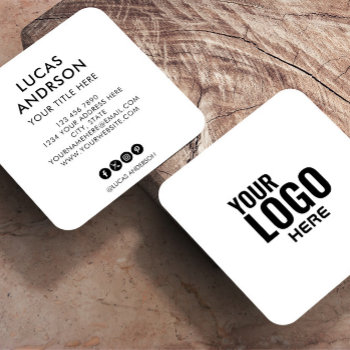 Add Your Custom Logo Circle Professional White Squ Square Business Card by Custom_Your_Logo at Zazzle