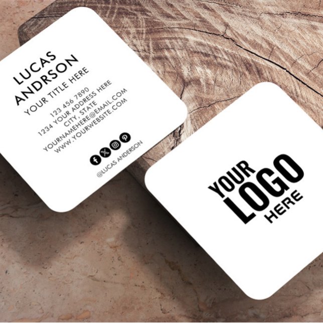 Add your custom logo circle professional white squ square business card (Creator Uploaded)