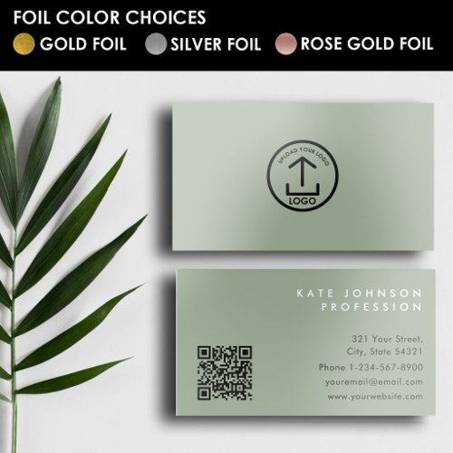 Add Your Custom Logo Circle Silver Foil Green Business Cards