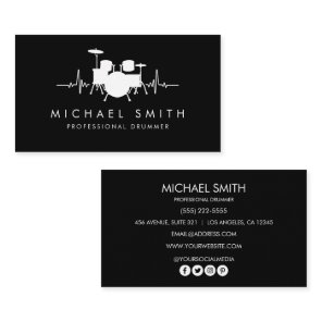 Add your custom logo Drums Heartbeat Drummer   Business Card