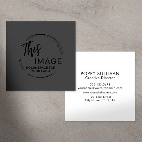 Add Your Custom Logo Elegant Minimal Dark Gray Square Business Card