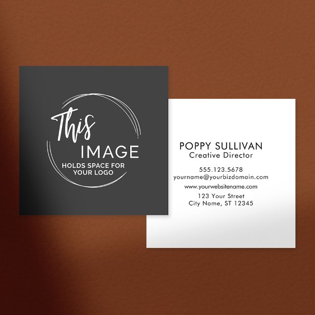 Add Your Custom Logo Elegant, White on Dark Gray Square Business Card (Creator Uploaded)