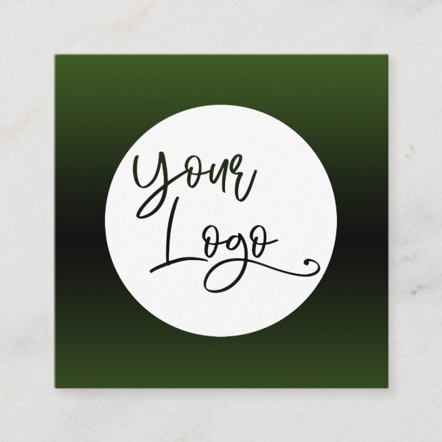 Add Your Custom Logo Forest Green and Black Ombre Square Business Card (Front)