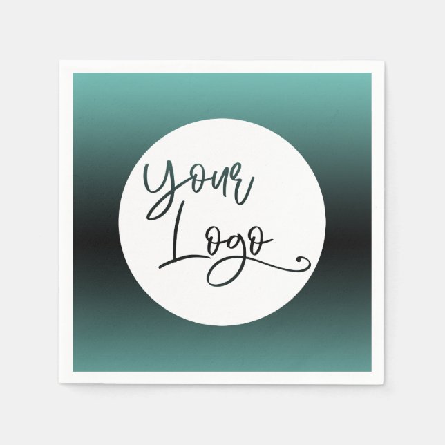 Add Your Custom Logo Light Teal and Black Ombre Napkins (Front)
