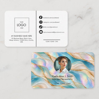 Add your custom logo modern green gold blue agate  business card