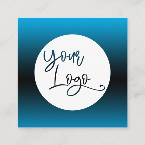 Add Your Custom Logo Over Sky Blue and Black Ombre Square Business Card