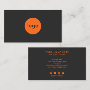 Add Your Custom Logo Professional Charcoal Orange Business Card