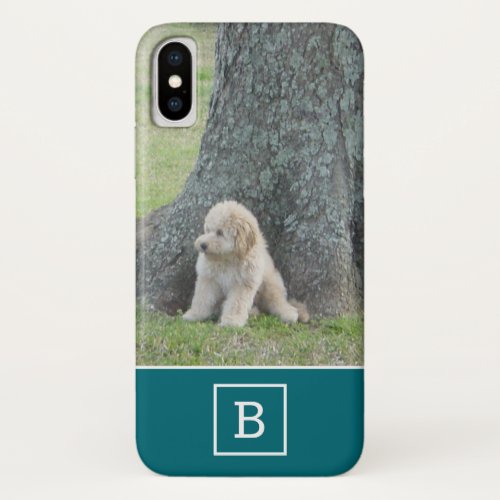 Add Your Custom Photo  Monogram Initial Teal Blue iPhone XS Case
