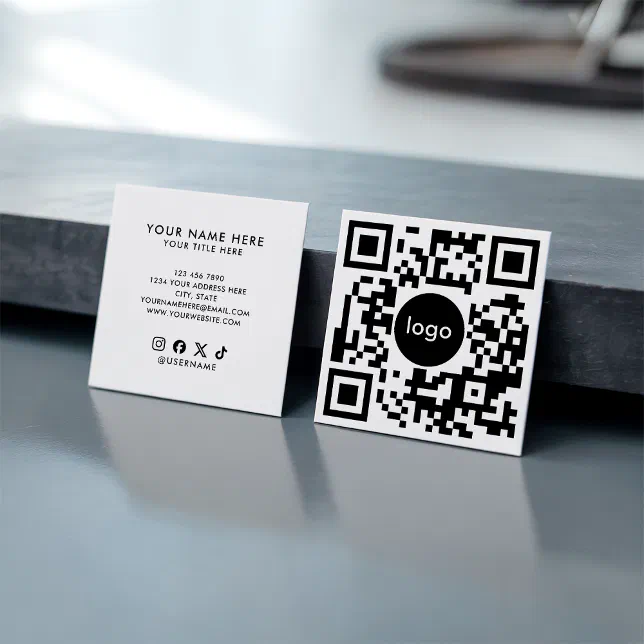 Add Your Custom QR Code Logo Professional White Square Business Card ...
