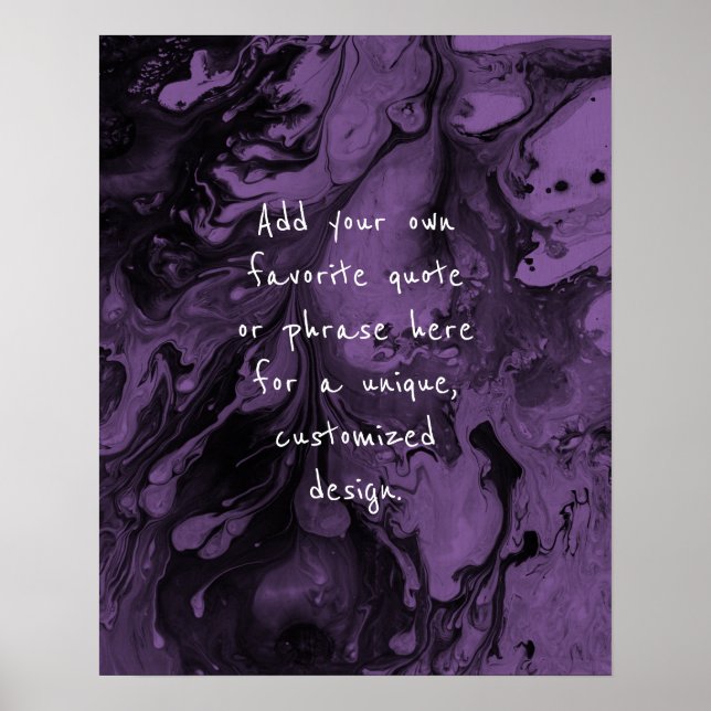 Add Your Custom Quote Black Marble, Bright Purple Poster (Front)