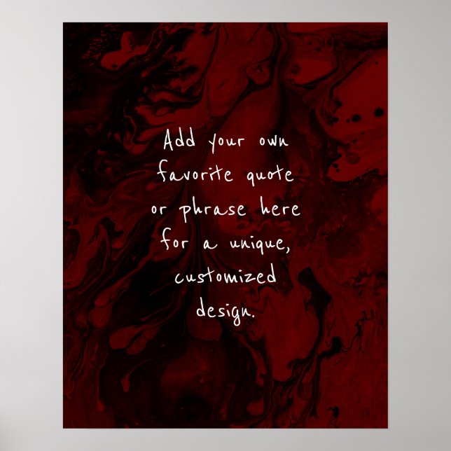 Add Your Custom Quote Black Marble, Burgundy Red Poster (Front)