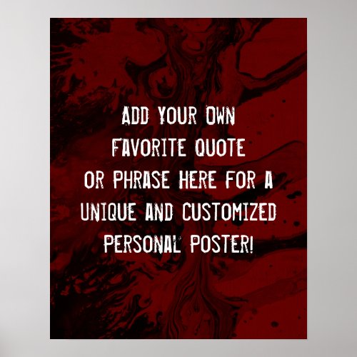Add Your Custom Quote Black Marble Burgundy Red Poster
