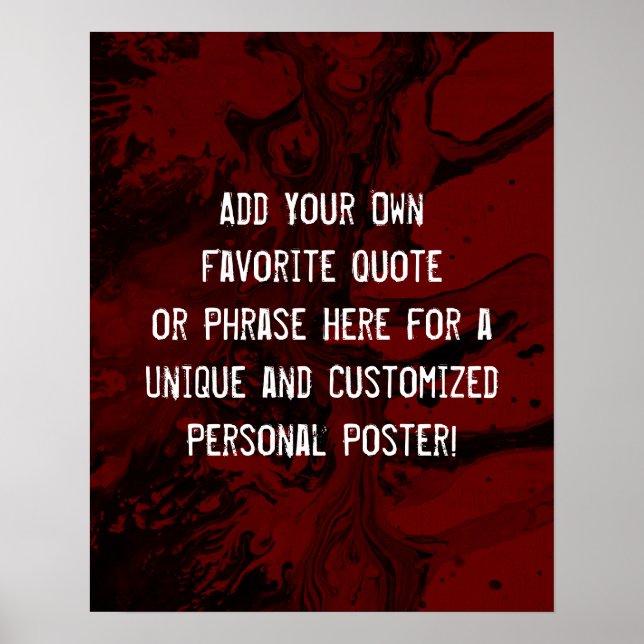 Add Your Custom Quote Black Marble, Burgundy Red Poster (Front)