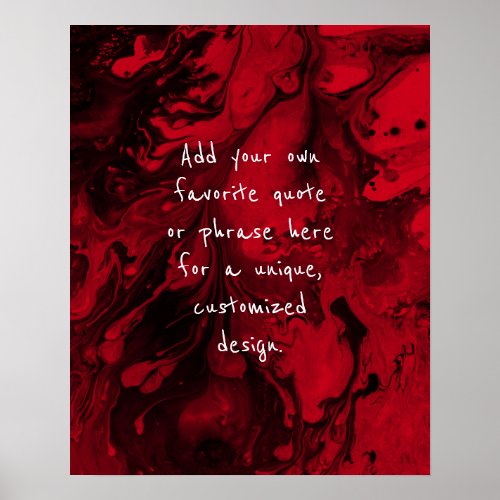 Add Your Custom Quote Black Marble Cherry Red Poster