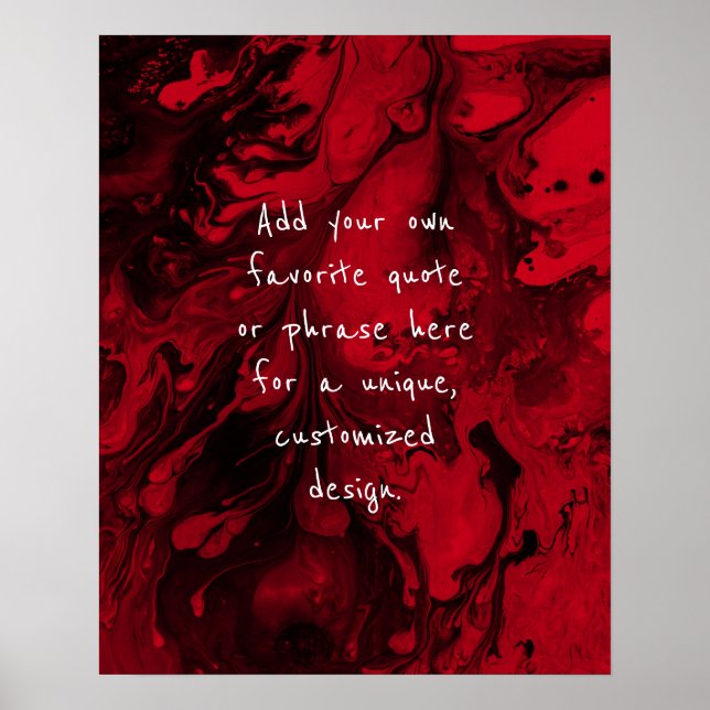 Add Your Custom Quote Black Marble, Cherry Red Poster (Front)