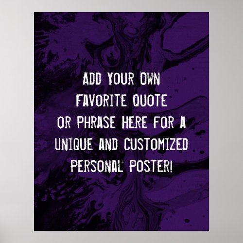 Add Your Custom Quote Black Marble Deep Purple Poster