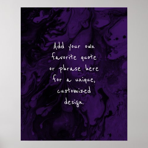 Add Your Custom Quote Black Marble Deep Purple Poster
