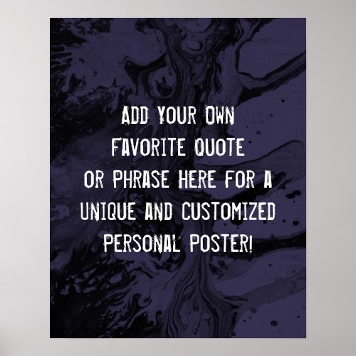 Add Your Custom Quote Black Marble Dusty Purple Poster