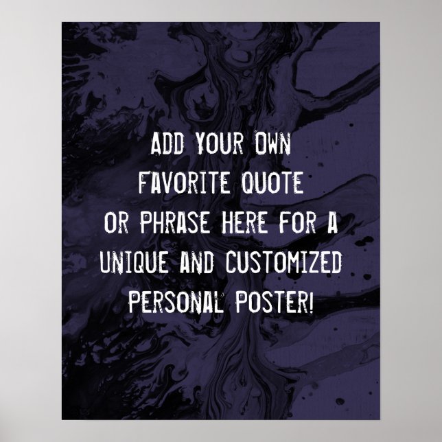 Add Your Custom Quote Black Marble, Dusty Purple Poster (Front)