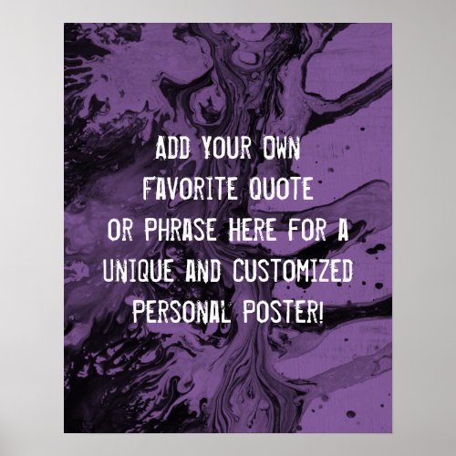 Add Your Custom Quote Black Marble Medium Purple Poster