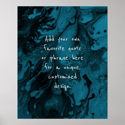 Add Your Custom Quote Black Marble Mosaic Blue Poster