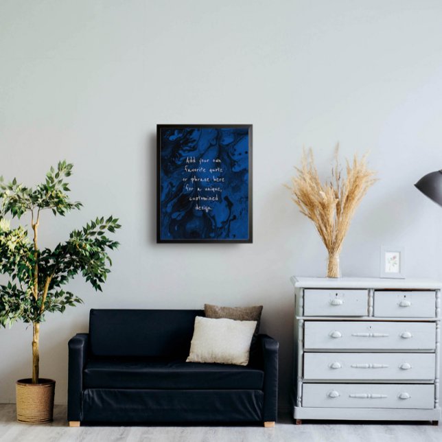 Add Your Custom Quote Black Marble Royal Blue Poster (Creator Uploaded)