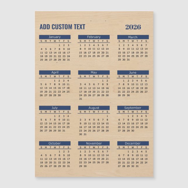 add your custom text 2026 Calendar Magnetic Card   (Front)