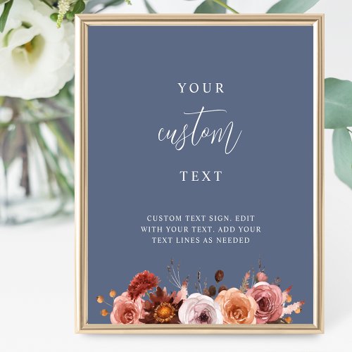 Add Your Custom Text Blue Burgundy  Wedding Sign