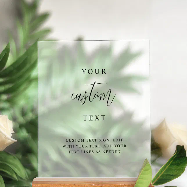 Add Your Custom Text, Chic Wedding Frosted Style Acrylic Sign | Zazzle