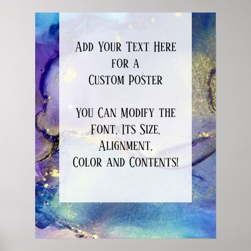 Add Your Custom Text Colorful Abstract Alcohol Ink Poster