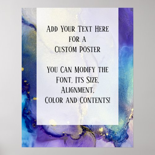 Add Your Custom Text Colorful Abstract Alcohol Ink Poster