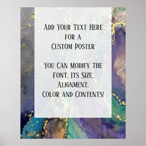 Add Your Custom Text Organic Abstract Alcohol Ink Poster