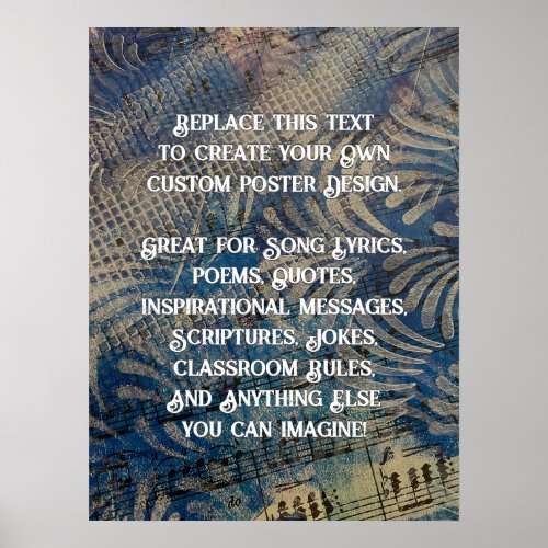 Add Your Custom Text to DIY Blue Musical Artwork Poster