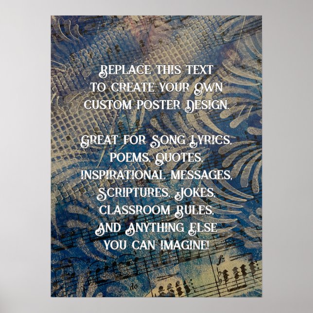 Add Your Custom Text to DIY Blue Musical Artwork Poster (Front)