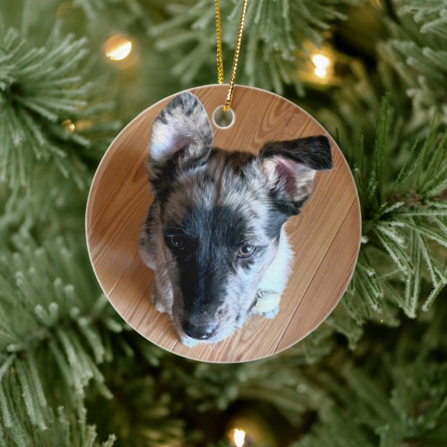 Add Your Cute Custom Puppy Photo Double-sided Ceramic Ornament (Tree)