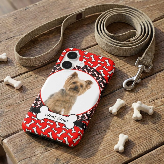 Add Your Dog's Name and Photo Red Bone Case-Mate iPhone Case (Creator Uploaded)