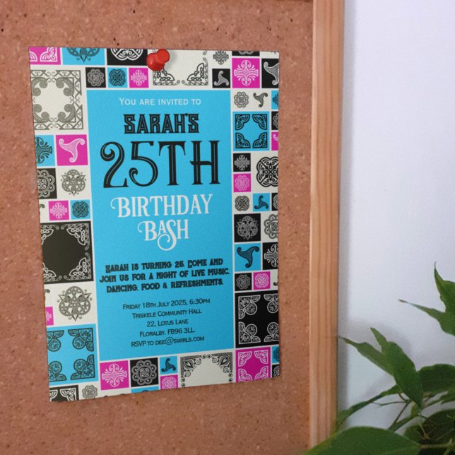 Add Your Event Decorative Tile Magenta Blue Border Invitation (Creator Uploaded)