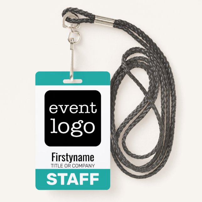 Add Your Event Logo with First Name - STAFF Badge (Front with Lanyard)