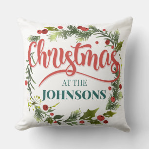 Add Your Family Name Christmas Elegant Throw Pillow